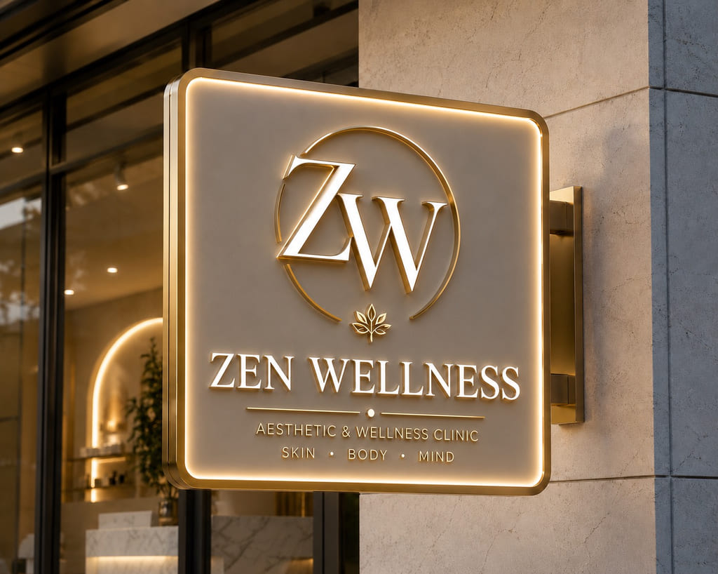 เคาน์เตอร์ต้อนรับพร้อมโลโก้ ZW Clinic